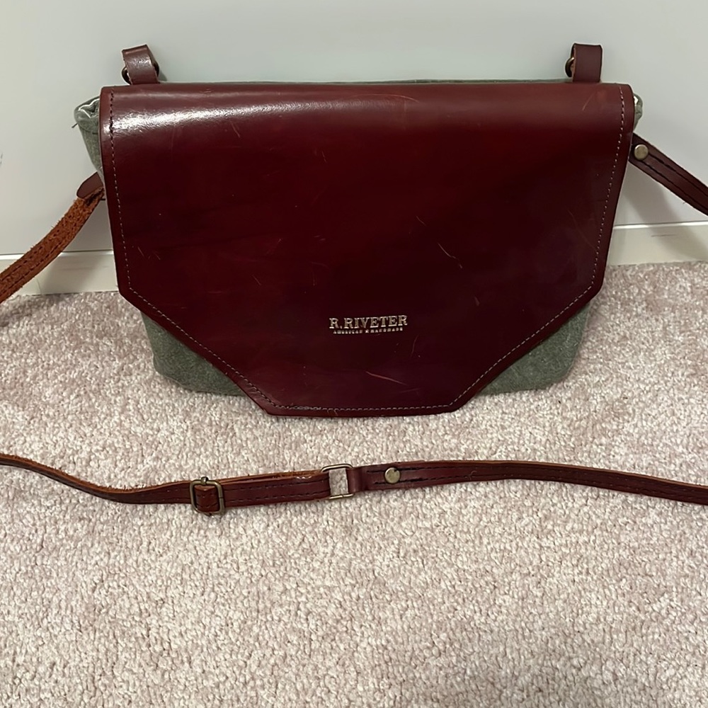 R.Riveter Green Canvas and Brown Leather Purse